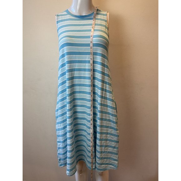 Time and Tru Women Striped Mini Dress Round Neck W/Pockets Aqua Spring Sz Small - Picture 7 of 11